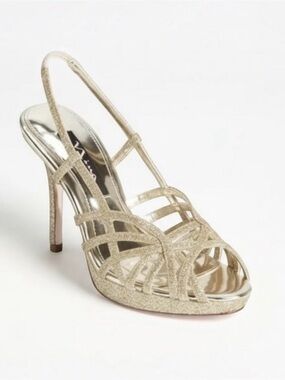 Nina Fonda Gold Glitter Strappy Platform Slingback Heels Womens Size 6